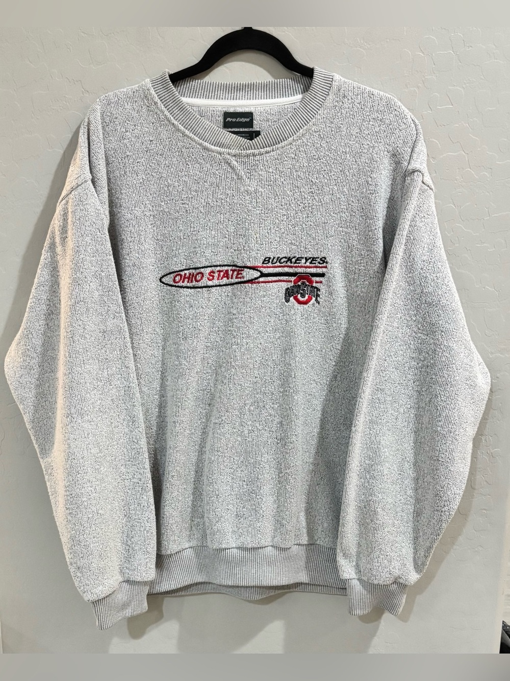 VTG Pro Edge Ohio State Buckeyes Embroidered Sweatshirt Gray Marled Knit LARGE
